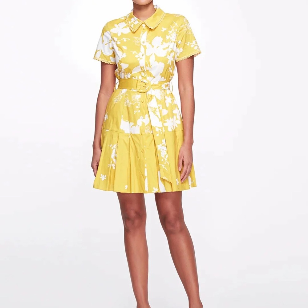 Marchesa Notte Ini Shirtdress With Pleated Flounce Sz 8